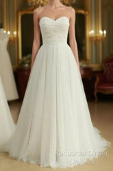 Sexy Sweetheat White Tulle Long Wedding Dress,